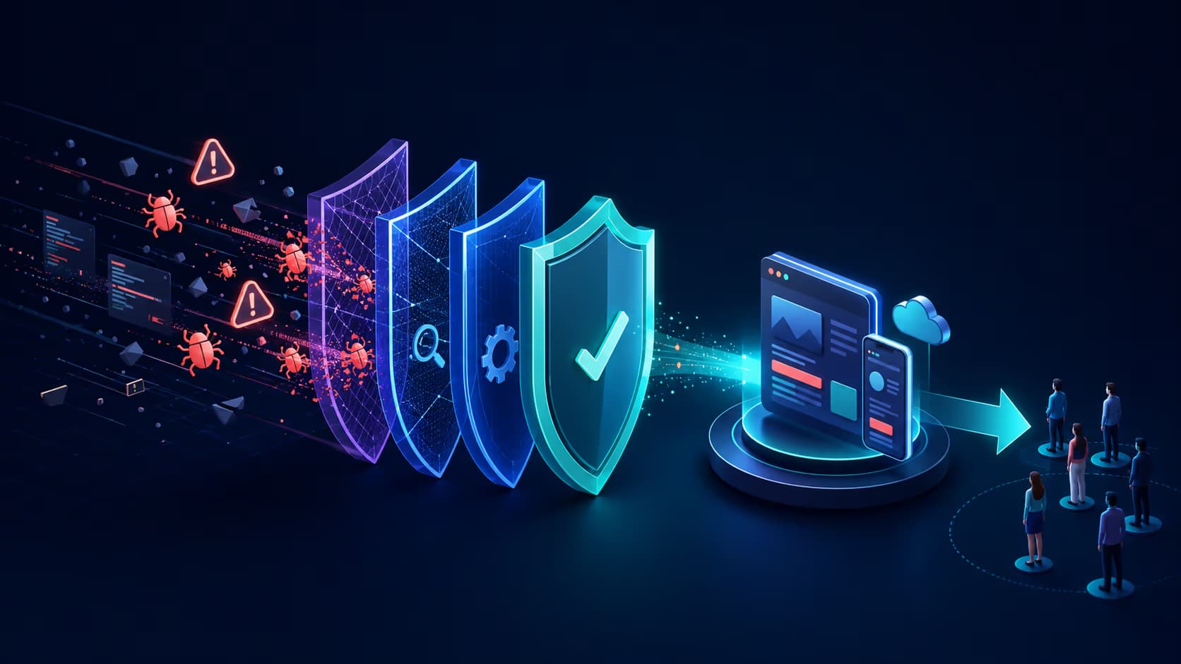 Layers of quality controls blocking software defects before a product reaches users